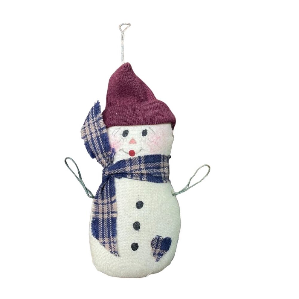Snowman Christmas Ornament Vintage Handmade with Hat and Scarf 4 in u